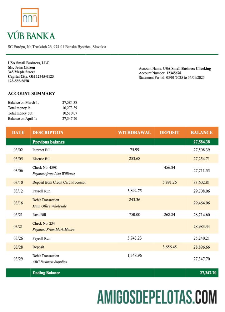 Realista Eslováquia VUB Declaração da Organização Modelo Word e PDF